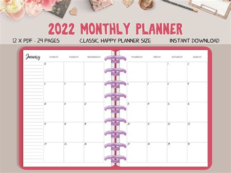 2022 Monthly Planner Printable Classic Planner Inserts Etsy Israel