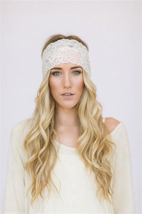 Wide Stretchy Lace Headband Hair Bands Ivory Wedding Lace Headbands
