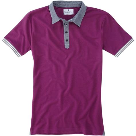 Purple Short Sleeve Chambray Collar Regular Fit Polo Shirt Polo Shirt