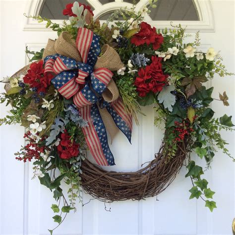 Patriotic Wreath Americana Wreath Summer Door Wreath Memorial Etsy