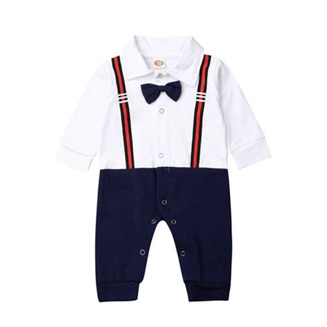 Newborn Baby Boys Gentleman Suit Bow Tie Clothes Children Party Romper