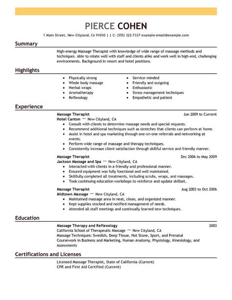 Best Massage Therapist Resume Example From Professional Resume Writing