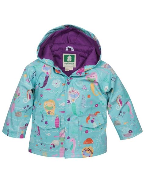 Mermaids Childrens Rain Jacket W Soft Lining And Easy On Snaps Kids