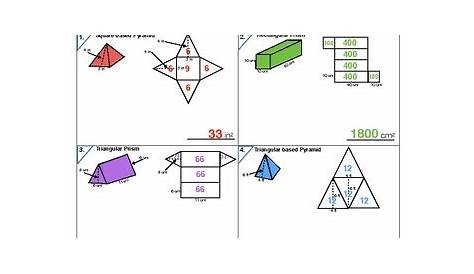 surface area worksheets with nets