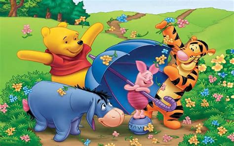 Tigger Eeyore Piglet And Winnie The Pooh Cartoon Spring Garden Flowers