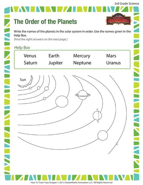 The Order Of The Planets Printable Science Worksheet For 3rd Grade