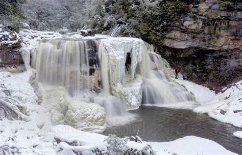Usa West Virginia Blackwater Falls State Park Waterfall In Winter