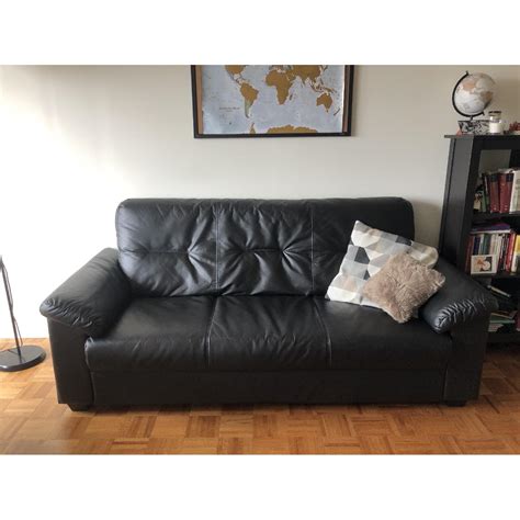Ikea Knislinge Black Faux Leather Sofa Aptdeco