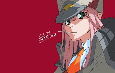 Wallpaper Look Girl Cap Red Background 002 Darling In The Frankxx