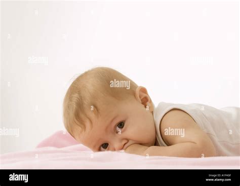 Baby Lying On Stomach Stock Photo Alamy
