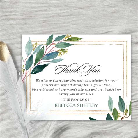 Sympathy Thank You Card Template Printable With Your Wording To Guests