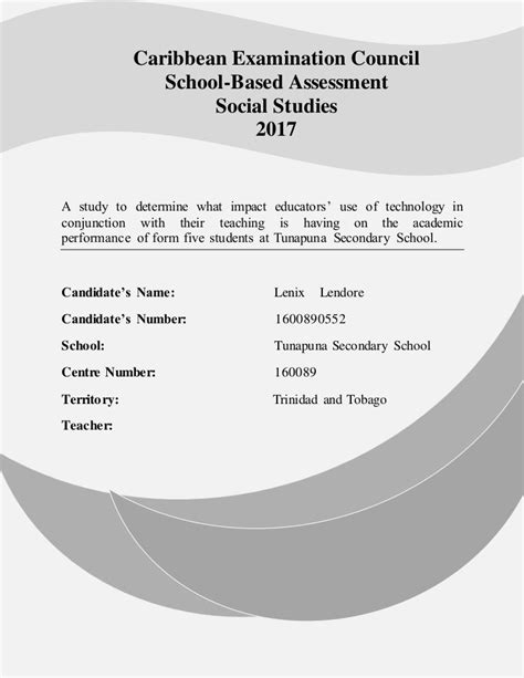 Sample Of A Social Studies Sba