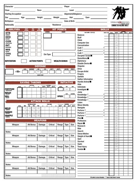 Urban Arcana Char Sheet Pdf D20 System Gaming