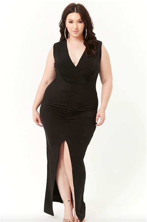 Forever 21 Plus Size Ruched Surplice Maxi Dress Miley Cyrus Black