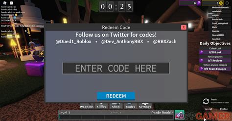 Click the twitter bird icon on your screen, and you can enter the codes there! Survive The Killer Codes - Jeff The Killer Roblox Survive ...