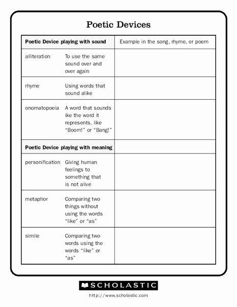 Literary Devices Worksheet 8th Grade