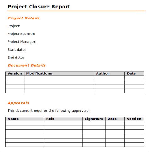 9 Sample Project Closure Report Template Examples Sample Templates