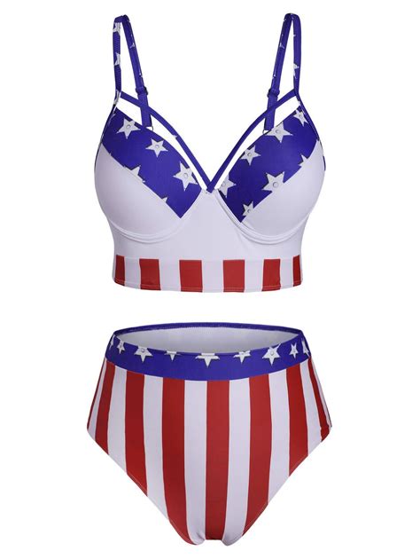 34 Off 2021 Plus Size American Flag Print Underwire Bikini Swimwear In Red Dresslily