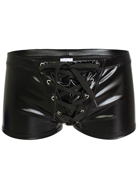 Yizyif Mens Metallic Boxers Underwear Shiny Patent Leather Drawstring