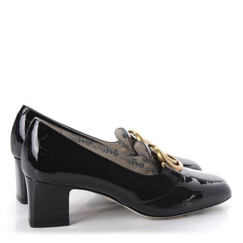 Gucci Patent Gg Marmont Mid Heel Loafer Pumps 38 Black 624539