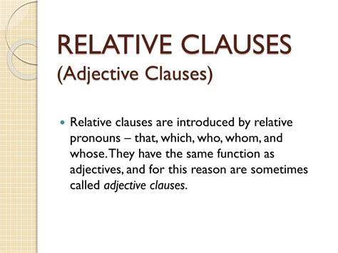 PPT - RELATIVE CLAUSES (Adjective Clauses) PowerPoint Presentation, free download - ID:2599522