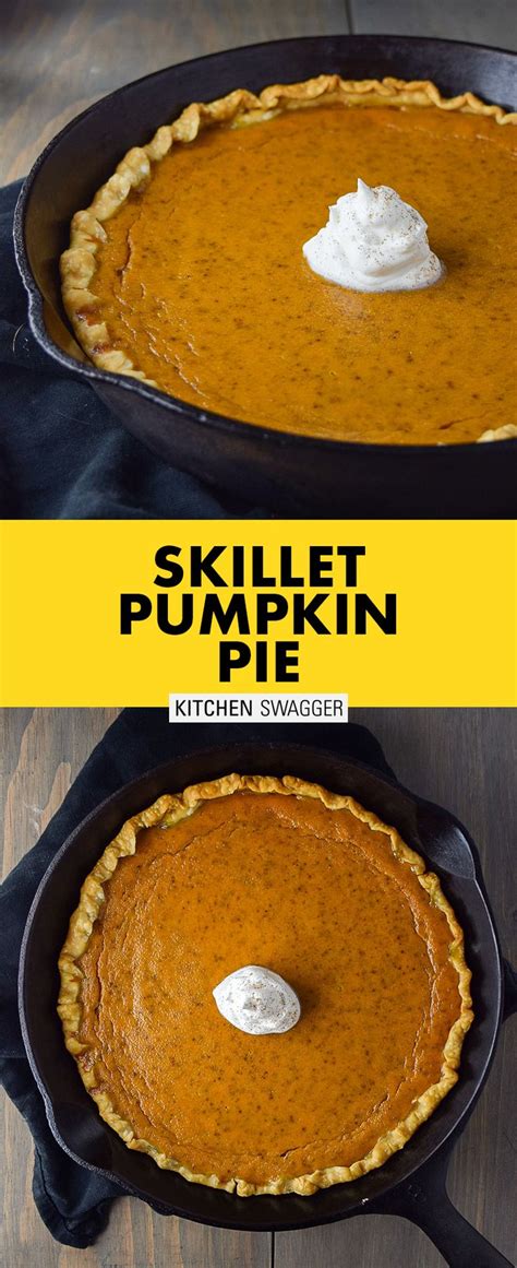 Pumpkin Pie With Whipped Cream On Top In A Cast Iron Skillet And Before