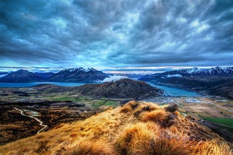 Queenstown New Zealand Scenery Rivers Fields Mountains Sky Hdr Rare Gallery Hd