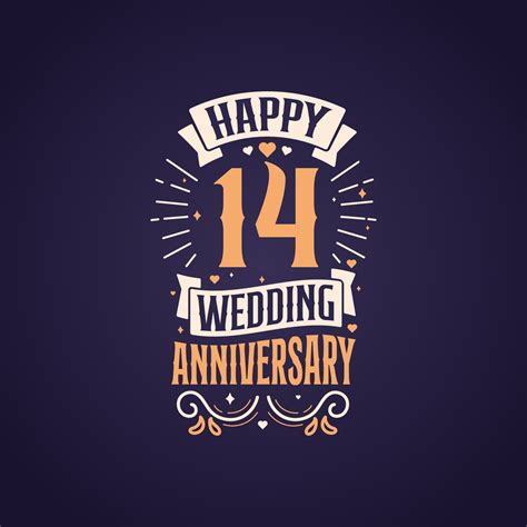 Happy 14th Wedding Anniversary Quote Lettering Design 14 Years