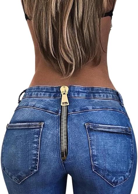 Hzjundasi Damen Sexy Jeans Reißverschluss Hinten Hat Persönlichkeit Jeans Hosen Betonen Die Sexy
