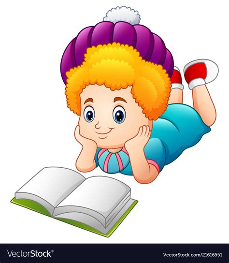Cartoon Happy Girl Reading Book Royalty Free Vector Image