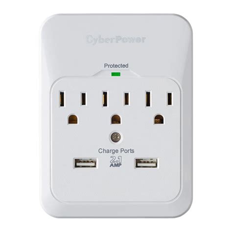 Cyberpower 3 Outlet Usb Wall Tap Surge Protector P300wurc2