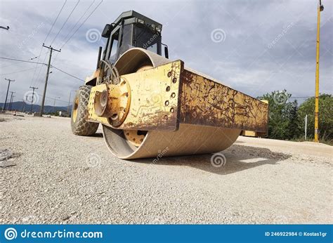 Large Old Roller On Gravel Road Stock Photo Image Of Pavement City
