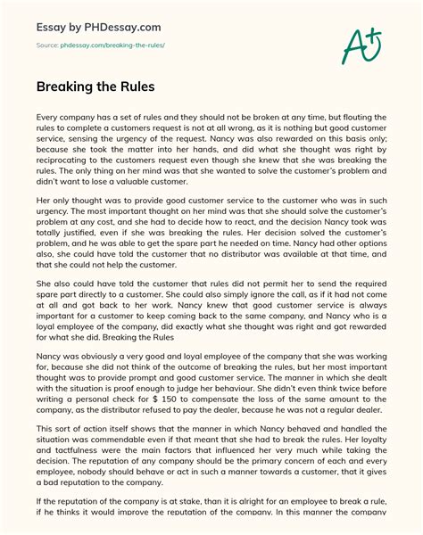 Breaking The Rules Narrative Essay Example