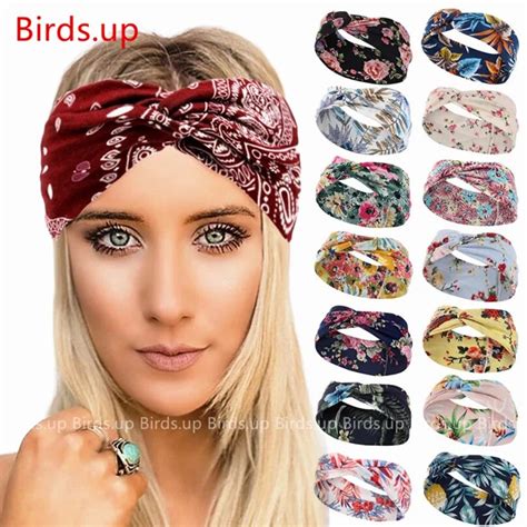 Cashew Flower Boho Headbands For Women Solid Twist Elastic Hairbands