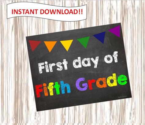First Day Of Fifth Grade 5th Grade Picturepostersign Etsy