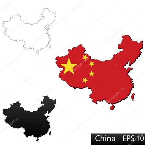 Maps of China, 3 dimensional with flag clipped inside borders,and ...