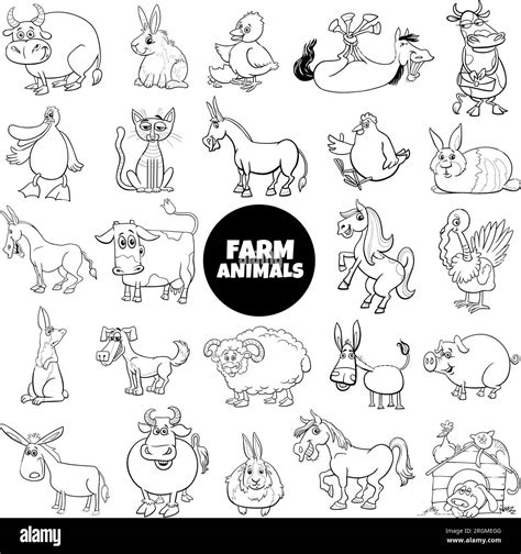 Cartoon Illustration Of Funny Farm Animal Characters Big Set Coloring