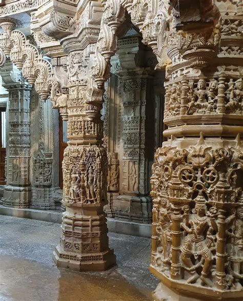 The Intricate Stone Carvings On The Pillars Of Jain Temple In Jaisalmer