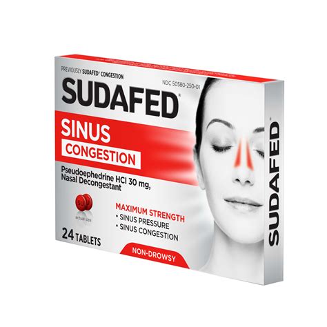Sudafed Sinus Congestion Maximum Strength Decongestant Tablets 24 Ct