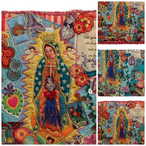 Guadalupe Catholic Saints Collage Art Quilt Loteria Milagros Upcycled
