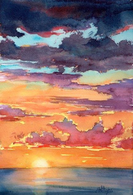 Sunset Sky Painting Watercolor Square Watercolor Abstract Painting Of