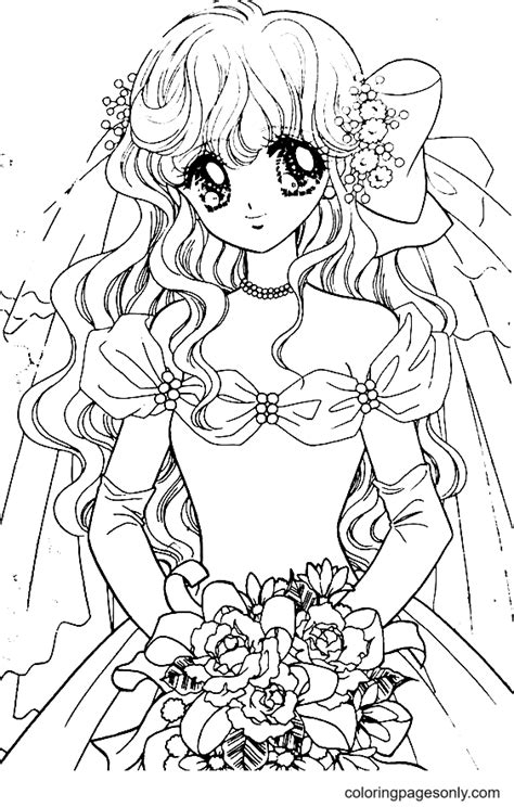 Beautiful Anime Girl With Flower Dress Coloring Pages Long Hair Anime