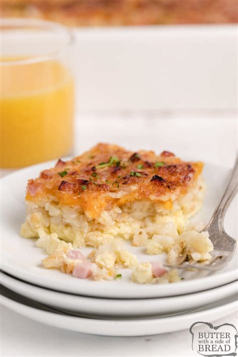 Hash Brown Breakfast Casserole Butter With A Side Of Bread