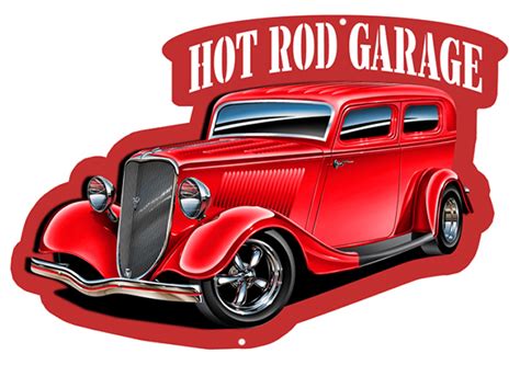 Hot Rod Garage Automobile Cut Out With 3d Effect Metal Sign 135x205