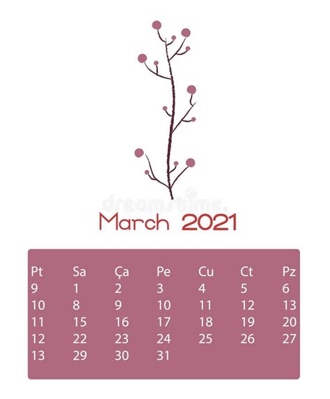 Calendario De Flores Marzo De 2021 Ilustración Del Vector Ilustración De Flor Rosa 205146385
