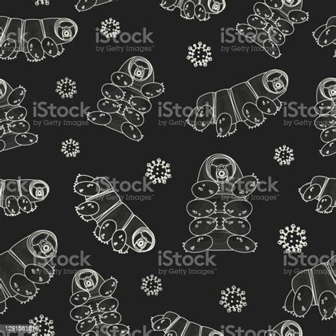 Gray White Cute Tardigrade Water Bears Or Moss Piglets Vector Repeat