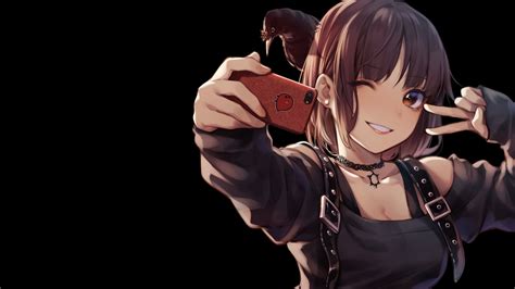 Female Anime Character Holding Smartphone Illustration Anime Manga
