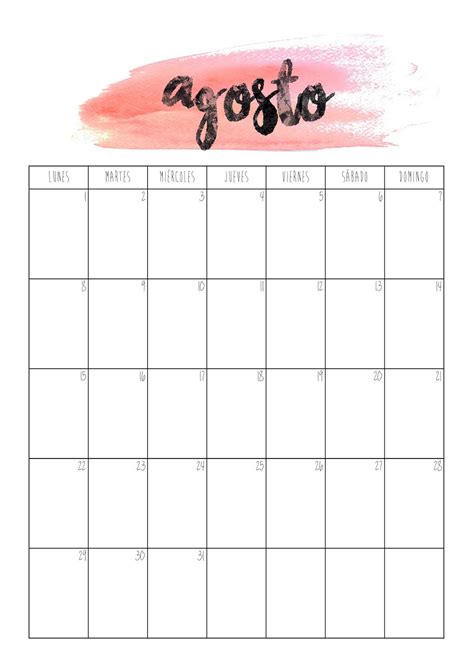 Calendario Agosto 2016 Calendario Para Escribir Calendario