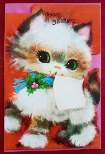 Christmas Vintage 1970s Greeting Card Kitsch Happy Merry Cat Retro Ebay