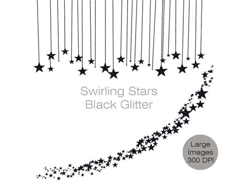 Black Glitter Stars Clipart Commercial Use Clip Art Celestial Etsy